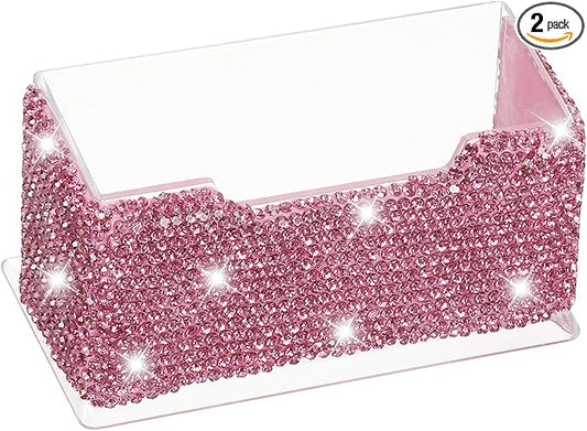 PATIKIL Rhinestone Business Card Holder, Crystal Business Card Holders Bling Business Card Organizer Display Stand for Desktop Desk Office Exhibition, Pink