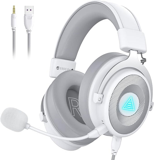 EKSA USB Gaming Headset for PC, Computer Gaming Headphones with Detachable Microphone Noise Cancelling, 7.1 Surround Sound, 50MM Driver, Wired Headset for PS4 PS5, Xbox One, Laptop (White)