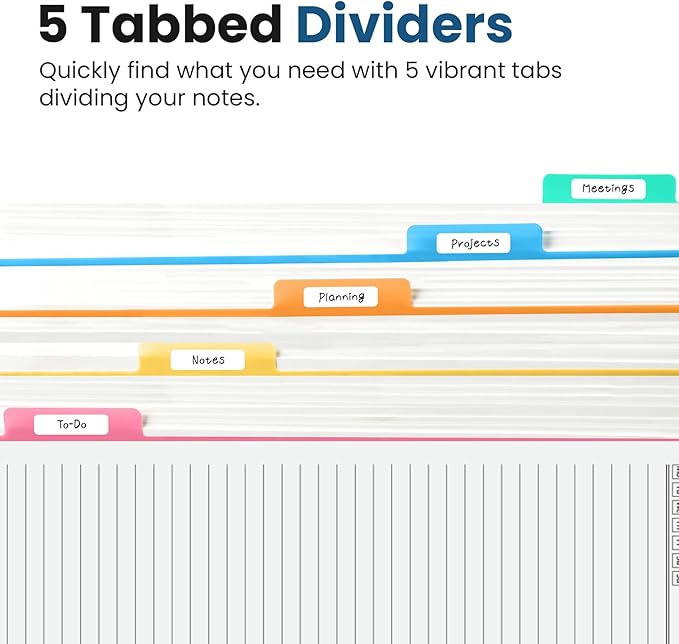 Hardcover Spiral Journal Notebooks for Work With Removable Dividers & Tabs, 8.5"x11" 5 Subject Notebook for Note Taking & Organizer, A4 College Ruled Lined Journal for Women & Writing, Navy Blue, 280 Pages