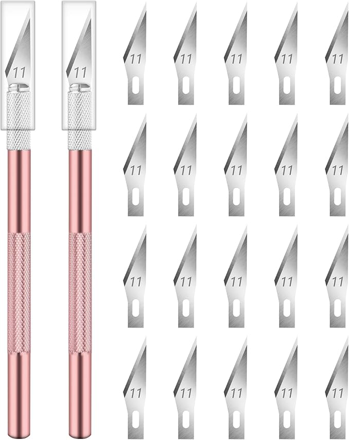 DIYSELF 2 Pack Exacto Knife for Crafts, Precision Knife Exacto Blades, Hobby Knife for Models, Craft Knife for Scrapbooking, Carving Knife for Stencil, Art, 20 Extra Blades (Pink)