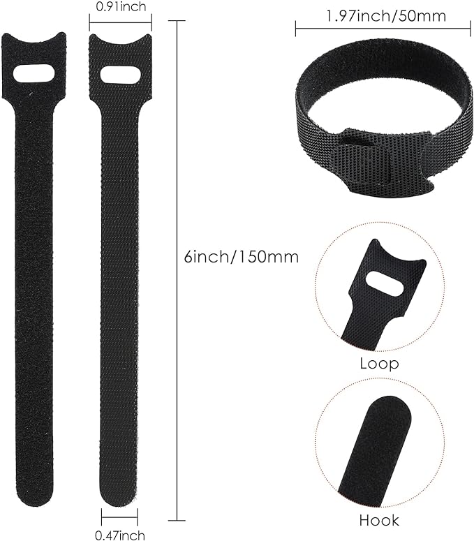 120PCS 6 Inch Reusable Cable Ties Wire Ties Cord Organizer Cable Organizer Adjustable Management Black