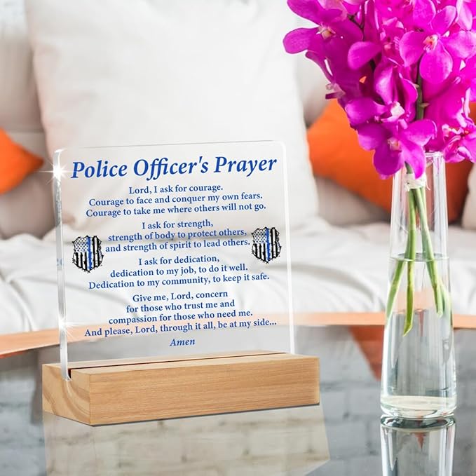 Police Gifts, Police Officer Gifts for Men Women, Police Graduation Gifts, Law Enforcement Gifts, Police Officer Prayer Clear Desk Decorative Sign Police Office Acrylic Decor