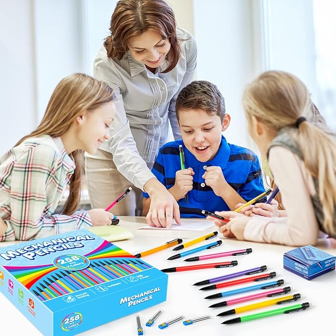 Mechanical Pencils, 0.7mm Medium Point, HB #2 Lead, 210 Pack Bulk Mechanical Pencils and 48 Tubes Refills, Assorted Colored Barrels, Office School Supplies