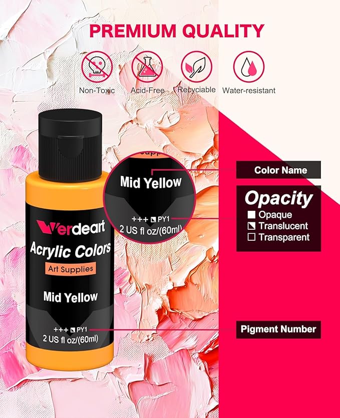 Acrylic Paint Set - 50 Colors 2 oz/59 ml Acrylic Paints for Professional Artists with 10 Brushes , Art Supplies for Painting Canvas Rock Wood Ceramic Glass Art Craft Painting, Rich Pigments Lasting Quality for Beginners, Students & Professional Artist