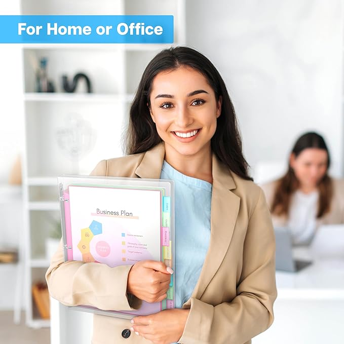 Dunwell 8-Tab Binder Dividers with Two Pockets, Plastic Slash Pocket Dividers with Tabs, Multicolor, 3 Ring Binder Pocket with Index Tab, Acid-Free, Poly Notebook Divider, Includes Label Inserts