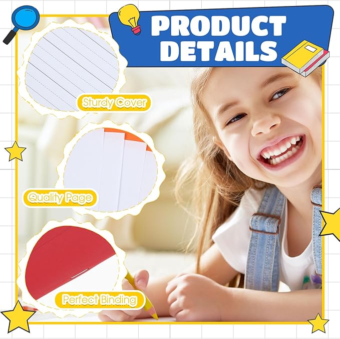 Henoyso 12 Pcs Primary Composition Notebook K-2 9 3/4 x 7 1/2 Inch Primary Journal, Back to School Supplies, Bulk Blank Writing Book for Kid to Write Draw Journal 60 Page Notebooks (Mixed Color)