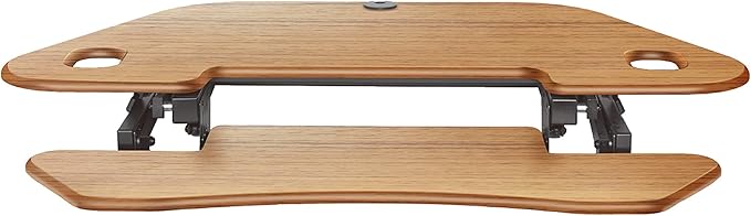 Rocelco 46" Height Adjustable Corner Standing Desk Converter with Anti Fatigue Mat Bundle - Quick Sit Stand Up Dual Monitor Riser - Computer Workstation - Teak Wood Grain (R CADRT-46-MAFM)