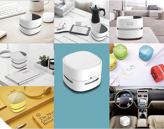 ODISTAR Desktop Vacuum Cleaner, Mini Table dust Sweeper Energy Saving,High Endurance up to 400 mins,360º Rotatable Design for Keyboard/Home/School/Office (White)