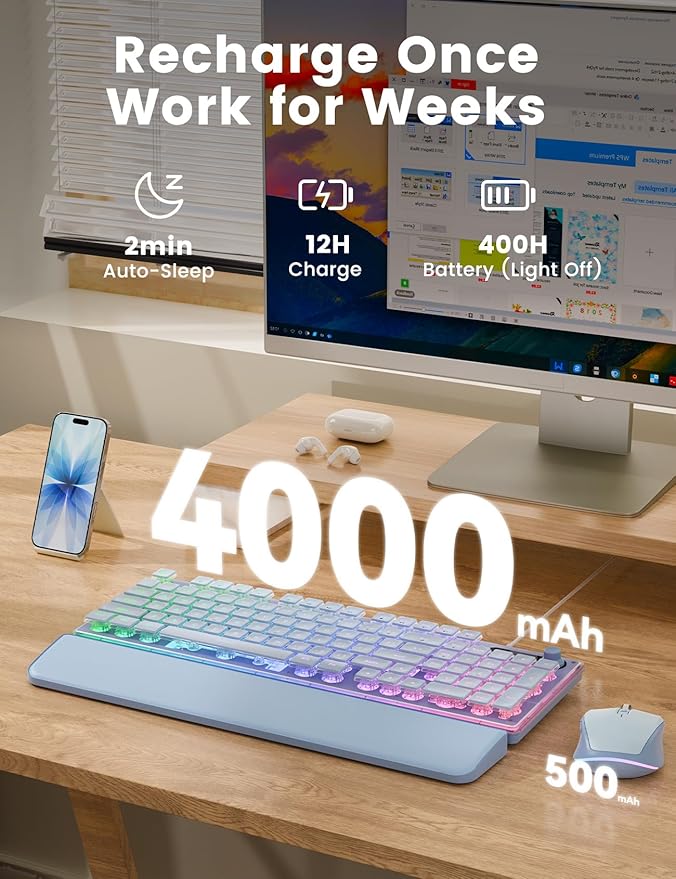 Wireless Keyboard and Mouse Combo - 9 Backlit Effects, Wrist Rest, Double-Shot Keycaps, Metal Panel, Long-Lasting Rechargeable, 2.4G Keyboard Mouse Set for Windows Mac PC Laptop – Sablute (Purple)