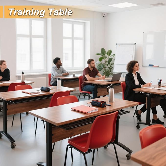 Conference Room Table with Silent Wheels, Mobile Folding Conference Table for 16 Person,Flip Top Office Training Tables with Walnuts Wood Tabletop, for School,Business Meeting Rooms (8Pack 71in)