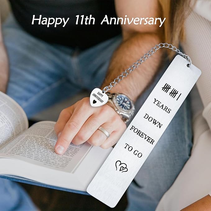 11th Year Anniversary Bookmark Gifts for Her Him Steel Anniversary Birthday Gifts for Couple Wedding Steel Gift for Husband Wife Reading Mark for Women Men Boyfriend Girlfriend