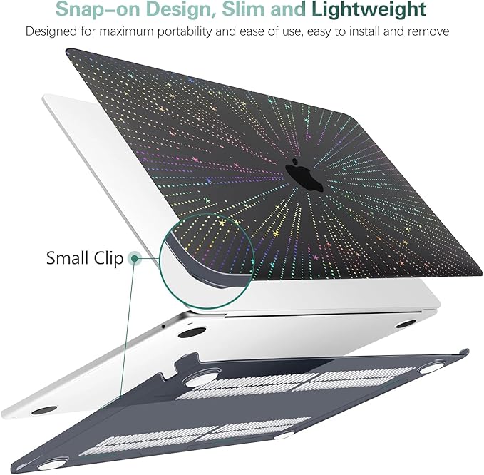 KEROM Clear Black Case for MacBook Air 13 inch 2021-2018 M1 A2337 A2179 A1932, Plastic Hard Shell Case & Keyboard Cover for MacBook Air 13.3 inch, Line