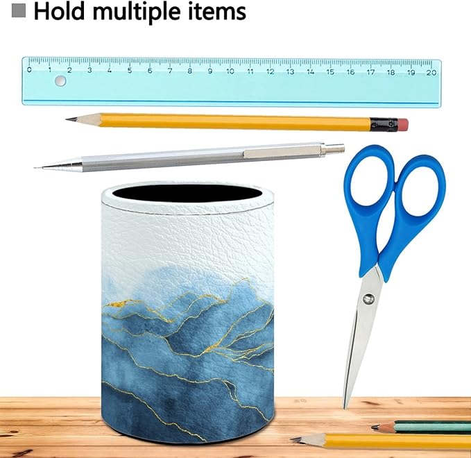 Marble Pen Holder Pencil Organizer Cute Pencil Cup Desk Decor Makeup Brush Holder PU Multifunctional Office Suppliesfor Home Classroom School