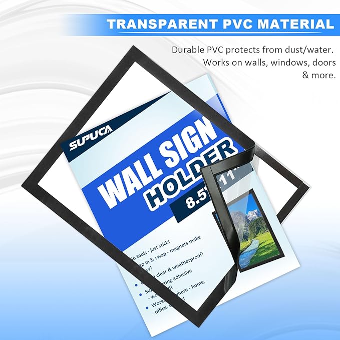 Magnetic Sign Holder & Picture Frame 8.5 x 11 - Self-Adhesive Magnetic Frames with Strong Magnet Border, Clear PVC Document/Poster/Paper Wall Mount Holder for Home Office Store, 6 Pack