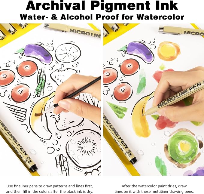 KERIFI Micro-Pen Fineliner Ink Pens, 12 Pack Black Micro Fine Point Drawing Pens Waterproof Archival Ink Multiliner Pens for Artist Illustration, Sketching, Technical Drawing, Zentangle, Scrapbooking