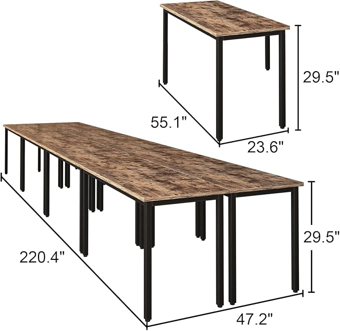 Bonzy Home Conference Tables 18ft Office Computer Desk for Meeting Room Study Writing Printer Table Meeting Seminar Table for 20 People Rustic Vintage Brown 8PCS 220.4"x47.2"x29.5"