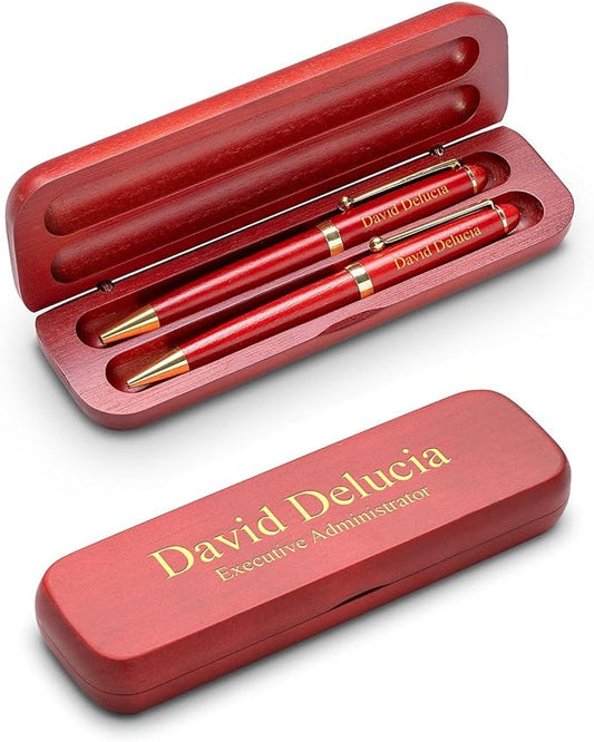 Executive Gift Shoppe | Personalized Cherrywood Double Ballpoint Pen Set with Laser Engraving