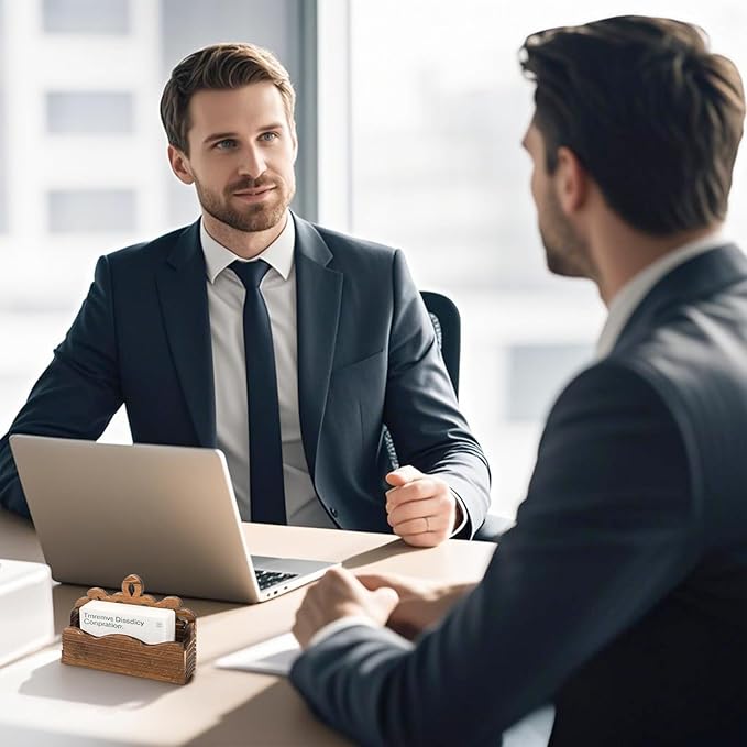 2 Pack Wood Business Card Holder for Desk, Rectangle Carved Business Card Display Stand, Opened Vintage Hollowed Desktop Business Card Display Organizer for Office, Tabletop