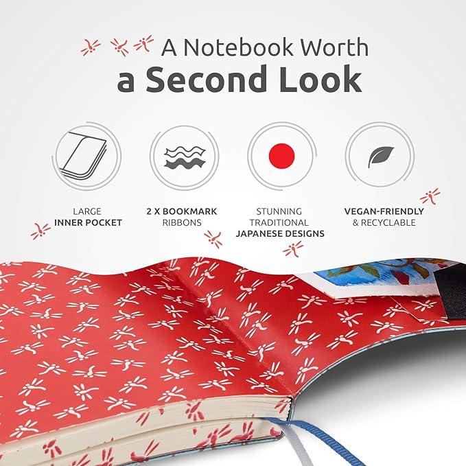 Large B5 Dotted Journal - Enjoy Bullet Journaling with a Soft Cover 7x10-inch, Non-Bleed Thick 120gsm Paper, Dot Journal in Blue, Japanese Edge Motif - Faux Leather Lay Flat Dot Grid Notebook