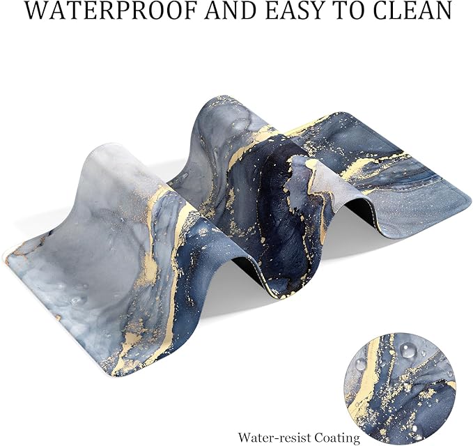 Desk Mat, 32" x 16" XXL Extended Large Gaming Mouse Pad, Desktop Decor Desk Pad, Cute Men Women Office Supplies and Accessories, XL Mouse Mat for Laptop & Keyboard, Blue Gray Gold Marble