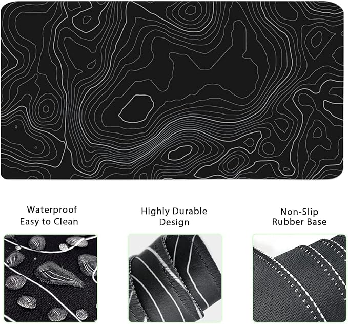 Topographic Large Mouse Pad and Keyboard Wrist Rest, Desk Pad for Keyboard and Mouse, 4-in-1 Large Gaming Mouse Pad with Wrist Support, Non-Slip Desk Mat for Home Office Study Game-Topographic Contour