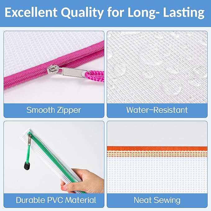 Sooez 24 Pack Super Large Mesh Zipper Pouch Bags, B4 (15.6×11.2 in) Pencil Pouch Bulk with Label Pocket, Waterproof Organizers for Board Game Storage, File Bags for School, Travel & Office, 12 Colors