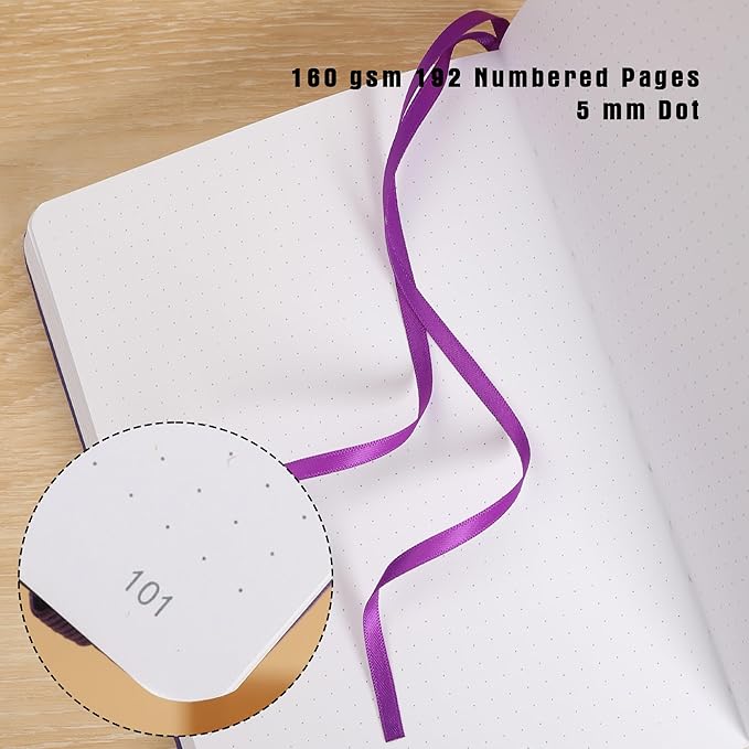 TIEFOSSI Dotted Notebook, 160gsm Thick Paper, Hardcover Dot Grid Journals for Women Men, 192 pages, for Travel, School and Office Use