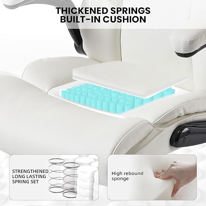 Big and Tall Office Chair 500lbs Wide Seat Executive Office Desk Chair High-Back Office Task Chair with Flip-Up Armrest, Ergonomic Lumbar Support Computer Office Chairs for Heavy People(White)