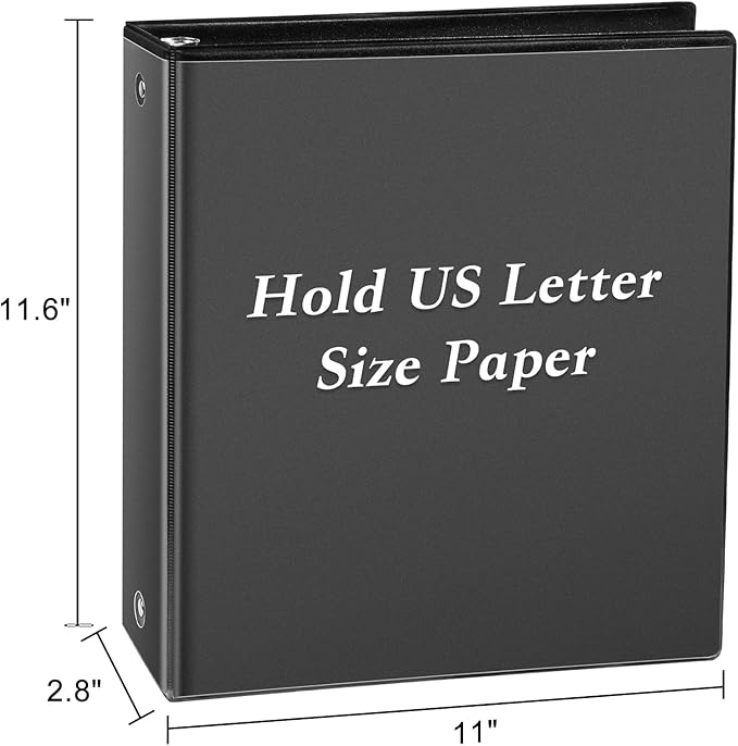 2'' 3 Ring Binder, Standard 2-inch Round Ring Binder Fit Letter Size Paper, Presentation View Binders, Black, 6-Pack