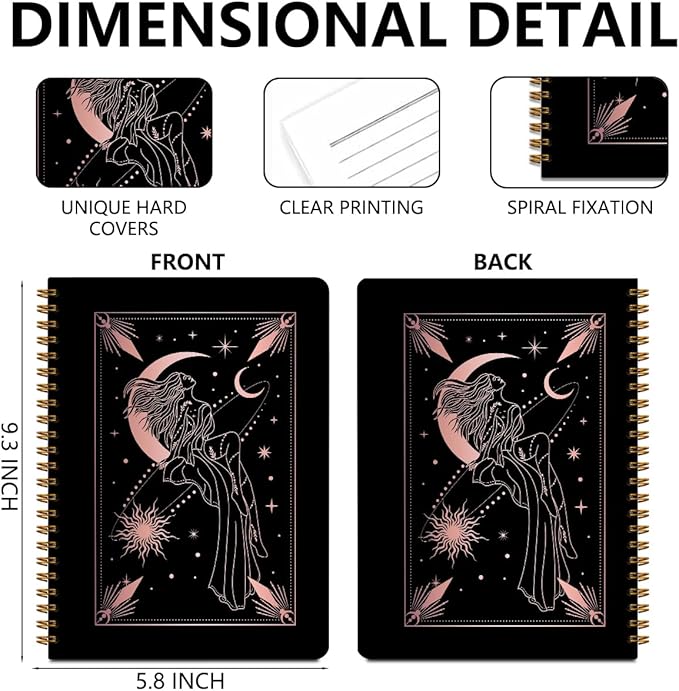 2 Pcs Zodiac Spiral Notebooks for Work, A5(8.3x5.8inch) Composition Notebook College Ruled Note Book, Moon Stars Hardcover Notepads Diary Lined Travel Journal for Writing, Astrology Gifts for Women