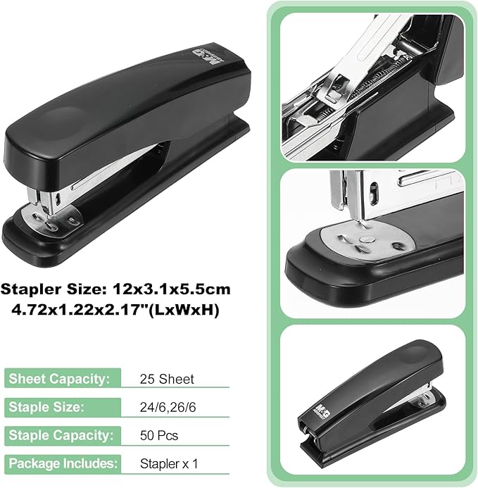 M&G Office Desktop Stapler, 25 Sheet Capacity Basic Staplers Jam Free Standard Stapler Office Accessories Supplies with Two Binding Modes for Home Office Classroom, Black, 1 Pcs