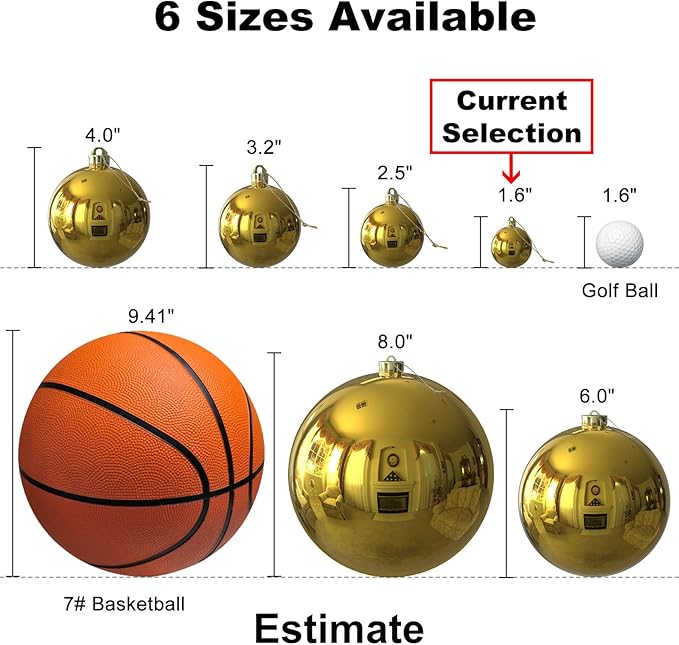 Gold 1.6" Small Christmas Balls Christmas Tree Decoration Ornaments Shatterproof Hanging Balls for Birthday Halloween Holiday Wedding Decorations Set of 24pcs