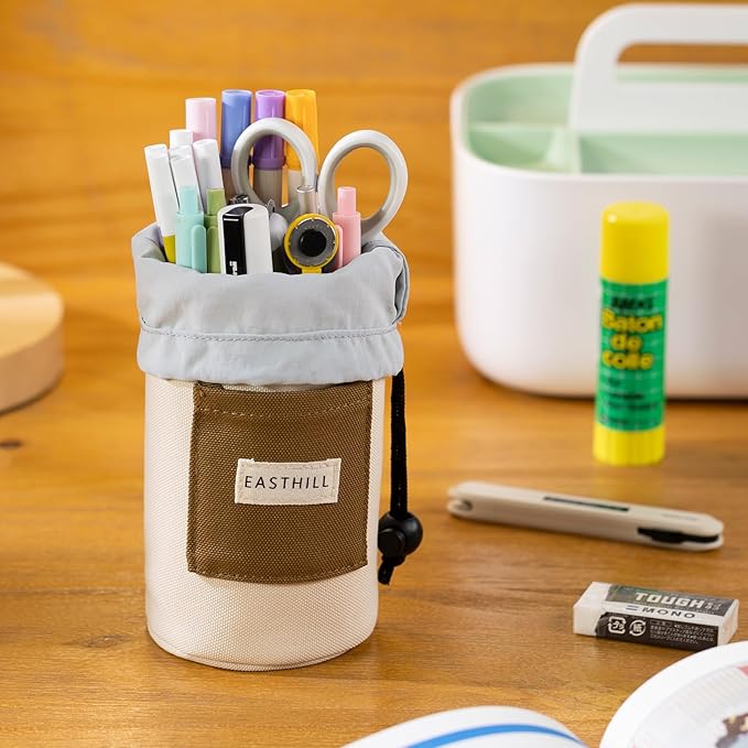 EASTHILL Desk Organizer Pencil Holders Pen Case Pouch for Girls Home School and Office Supplies-Khaki