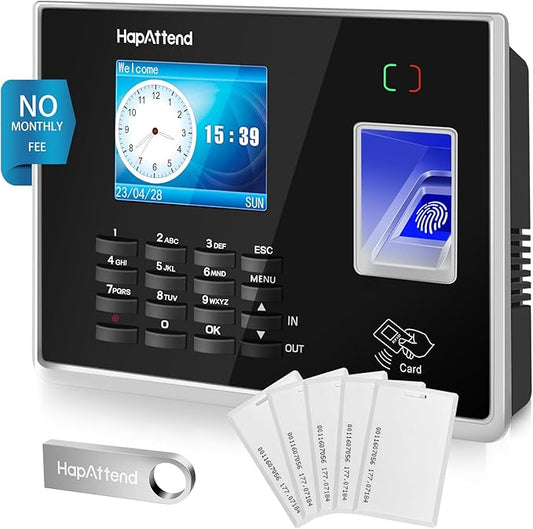 Time Clock - Fingerprint Time Clocks for Employees Small Business Automatic Calculate Hours, H2 Standalone Biometric Clock in Machine for Employees with 5 RFID Cards (0 Monthly Fees)