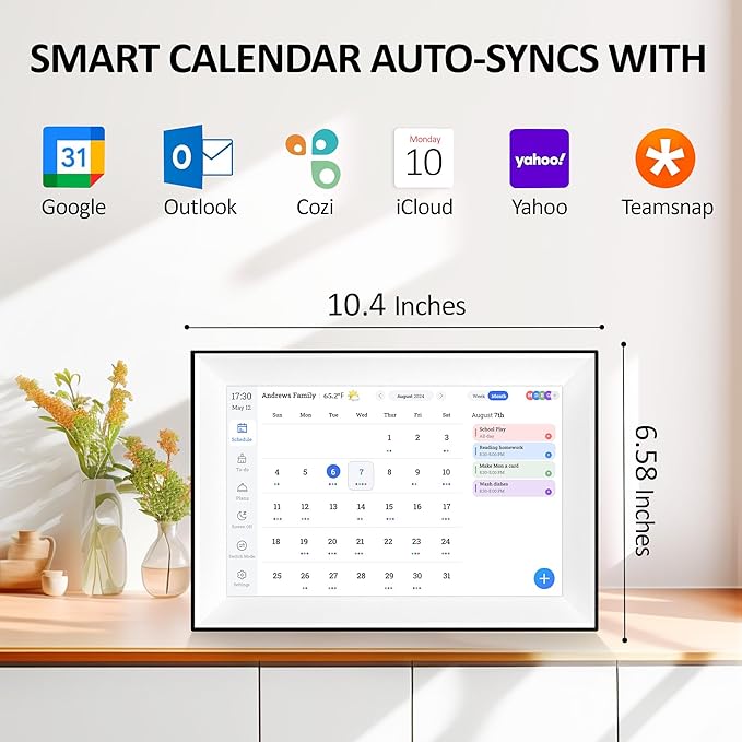 10.1 Inch Digital Calendar Chore Chart, Digital Picture frame Smart Touchscreen Desk Electronic Calendar Family Planner for Seamless Scheduling/Organizing
