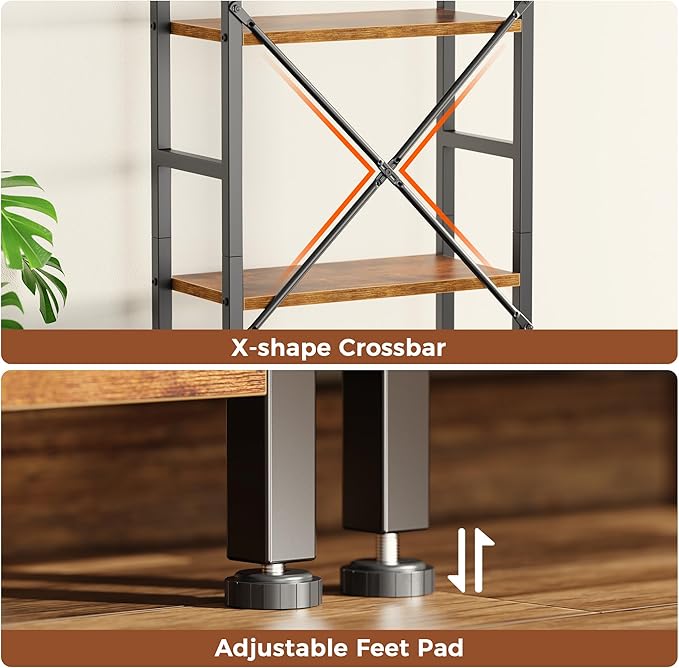 SUPERJARE Triple 5 Tier Bookshelf, Bookcase with 14 Open Display Shelves, Wide Book Shelf Book Case for Home & Office, Rustic Brown