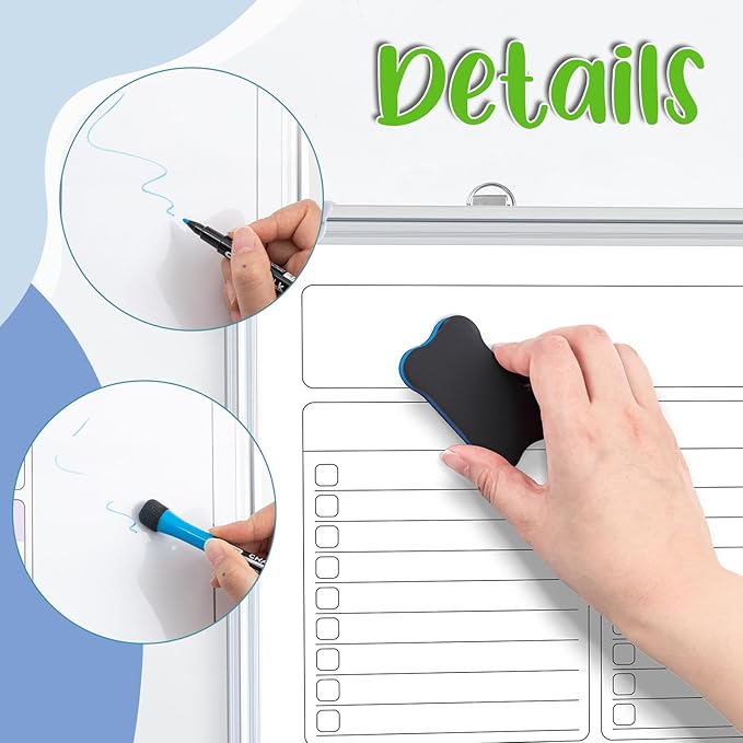 Lincia Magnetic to Do List Whiteboard for Wall 24" x 18" Large Weekly Dry Erase Board, Hanging Double-Side White Board Calendar for Planning Drawing Memo Home Kitchen Office(White)