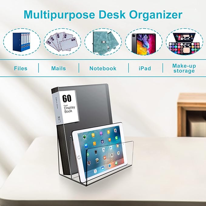 Boloyo Acrylic File Holder,1PC 2 Sections Clear File Organizer Mail Letter Sorter Desktop Folder Holder for Home Office School Envelope Bill Filling Paper Document