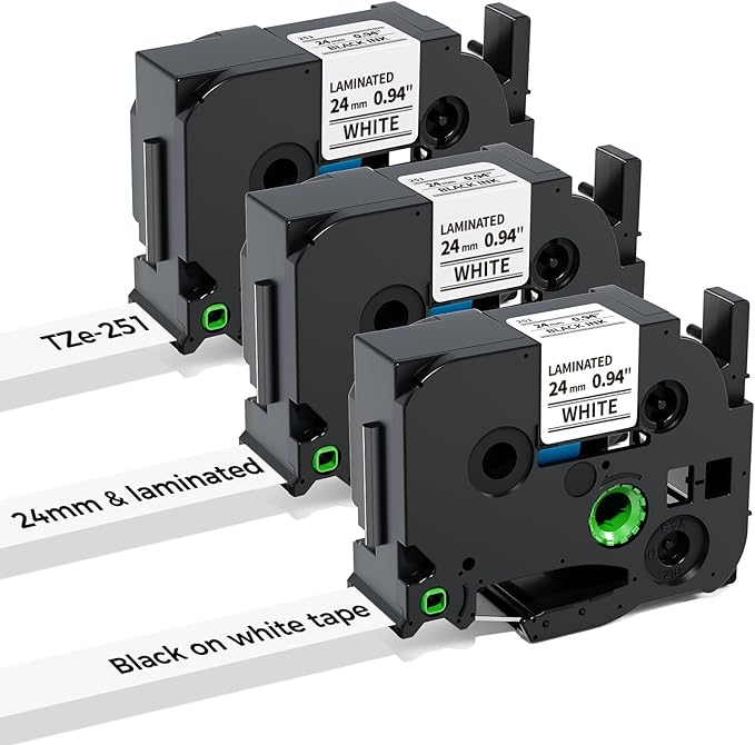 3-Pack 24mm 0.94 Laminated White Tape Replace for Brother Label Maker Tape TZe-251 Compatible with Brother P Touch TZ TZe 1" Refills for PT D610BT D600 700 P710BT PTP750W, Label KINGDOM Tze251