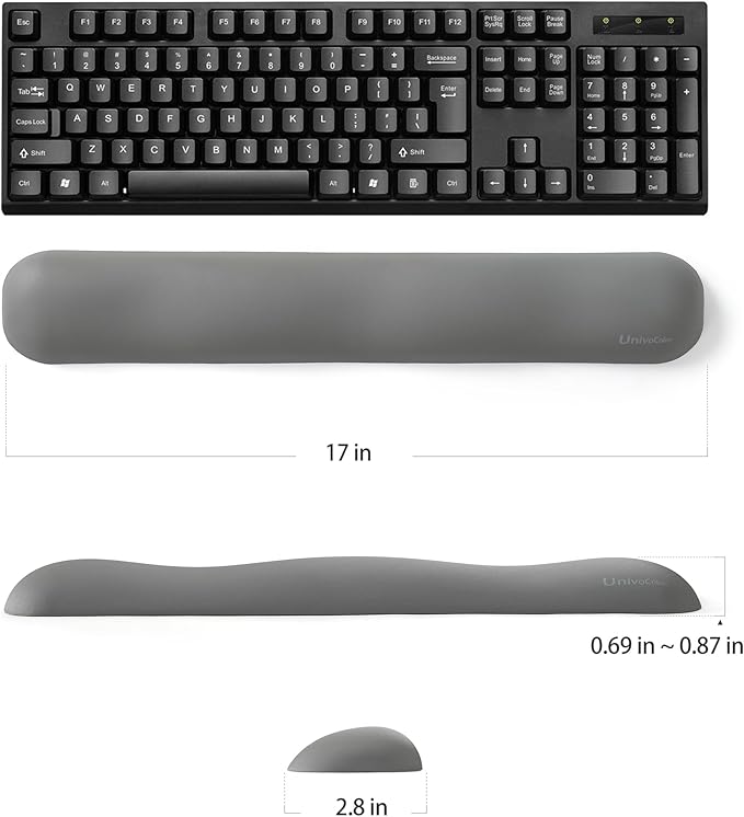 UnivoColors Design-Wave Set of Wrist Rest,Artificial Sheepskin+Memory Foam+Ergonomic+Anti-Slip Gel, Resilience Support During Work and Gaming,Keyboard Accessory,Grey