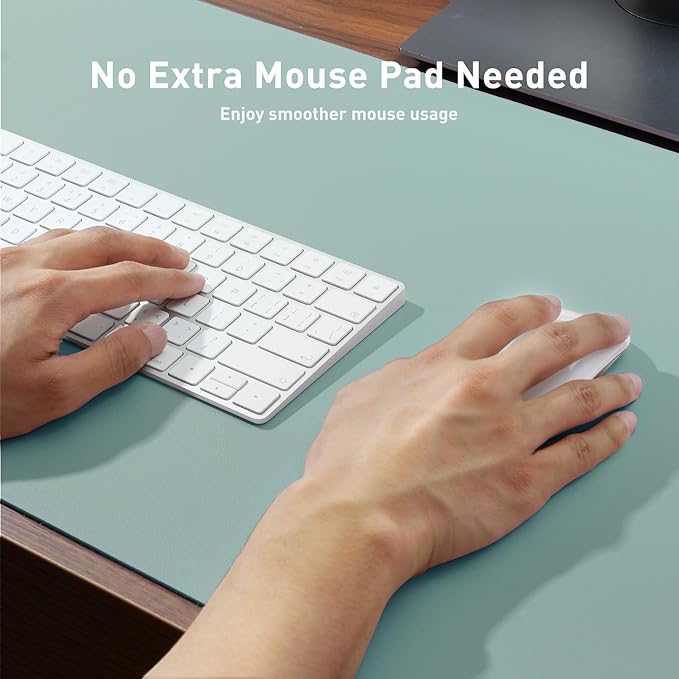 Aothia Faux Leather Desk Mat – Large Mouse Pad, Non-Slip PU Leather Blotter, Waterproof Writing Surface for Office and Home (Light Blue, 47.2" x 23.6")