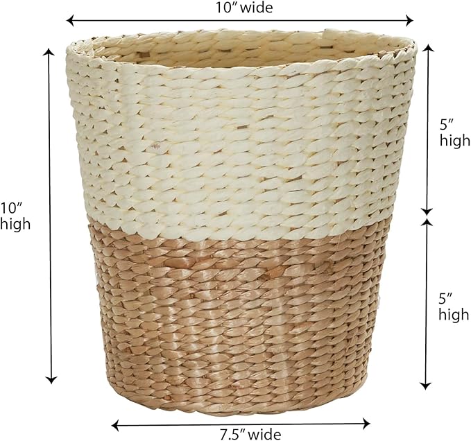 Household Essentials 2-Tone Woven Waste Basket, HandWoven Paper Rope Basket, Sturdy and Flexible, Great for the Bathroom, Office or Bedroom