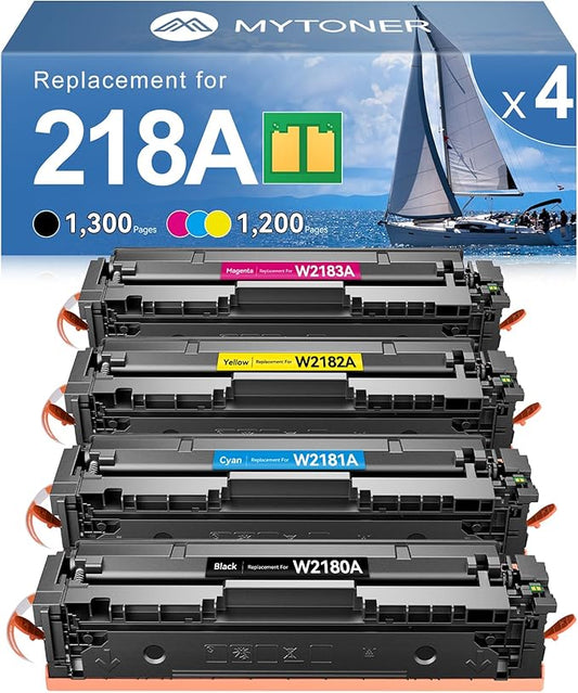 MYTONER 218A Toner Cartridges 4 Pack 3301fdw (with Chip) Replacement for HP 218A W2180A 218X W2180X for Color Laserjet MFP 3301fdw 3301cdw Pro 3201dw 3301sdw Printer Ink Black Cyan Magenta Yellow