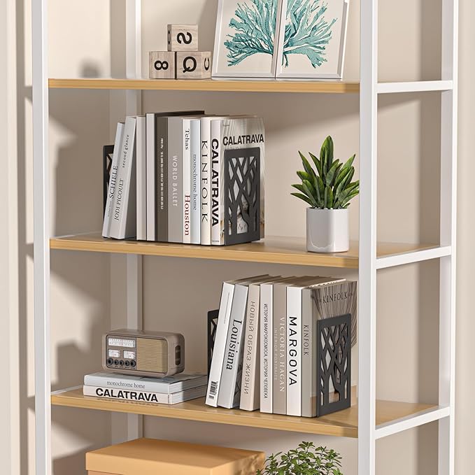 VFINE Metal Bookends, 8 Pieces Tree Design Bookends for Shelves, Black Book Ends for Desk, Bookshelf Bookends Decoration Stylish Metal Book Ends for Home Office