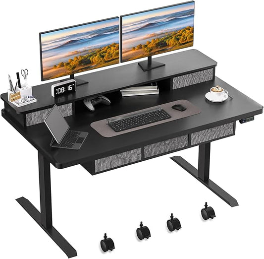 XINYAO Standing Desk with 5 Drawers, 63 x 30 Inch Electric Height Adjustable Stand Up Desk, Ergonomic Table with Storage Larger Desktop, Computer Workstations