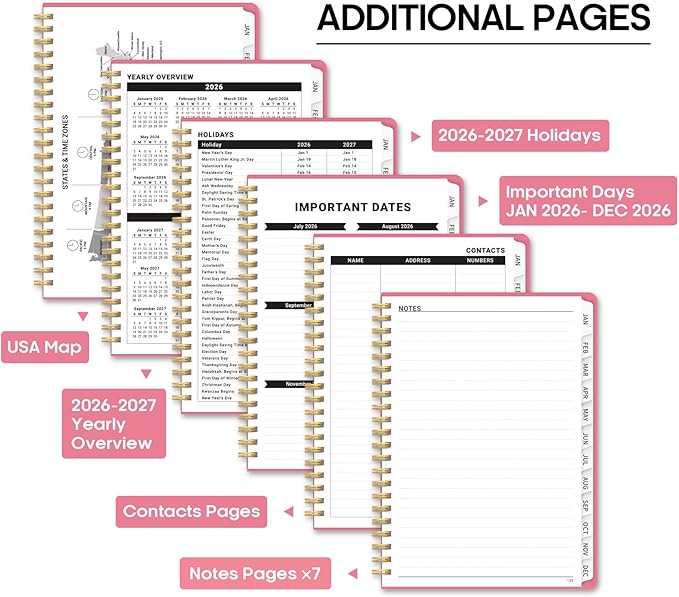 2026 Planner 8.5" x 11", Weekly and Monthly Calendar Planner Book, January 2026 - December 2026, Hardcover Spiral Planner with Monthly Tabs, Notes Pages, Perfect for Women & Men, A4 - Rose Red