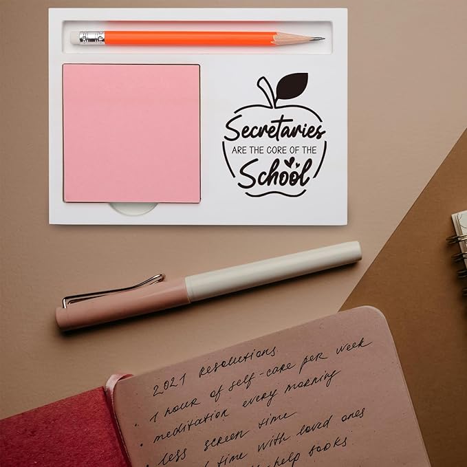 School Secretary Gifts Desk Organizer with “Secretaries are The Core of The School” Apple Design for Appreciation, Farewell, Retirement Desk White Note Pad Holder XBCT11