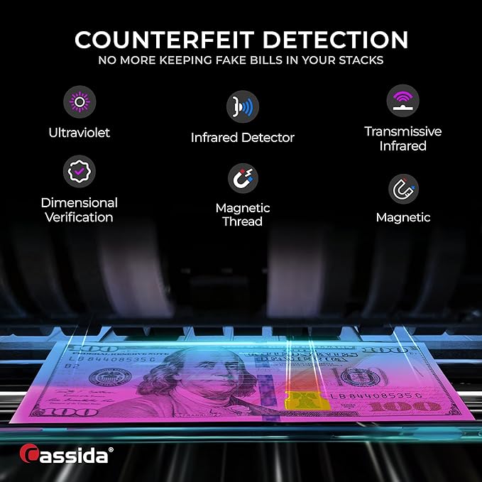 Cassida 5520 UV/MG - USA Money Counter with ValuCount, UV/MG/IR Counterfeit Detection, Add and Batch Modes - Large LCD Display & Fast Counting Speed 1,300 Notes/Minute