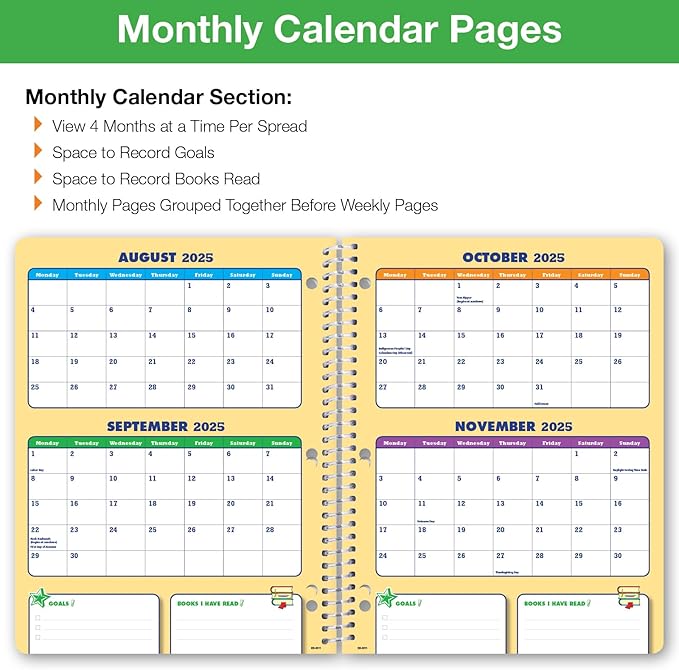 Global Datebooks 2025-2026 Elementary Student Planner 8.5x11 - Dated Weekly & Monthly Academic Planner (Large) with Ruler/Bookmark & Stickers, Ideal for Homework, Block Style, Paint Splatter