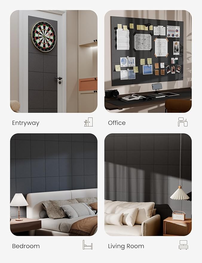 Bumusty Large Cork Board 47"x35" Alternative - 12 Pack Felt Wall Tiles with 70 Safe Removable Adhesive Tabs, 30 Pushpins, Cork Boards for Walls Pin Board Bulletin Board Office Decor (Charcoal Gray)